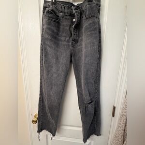 Old Navy Gray / Faded Black Extra High Rise Sky-Hi Straight Ripped Jeans
